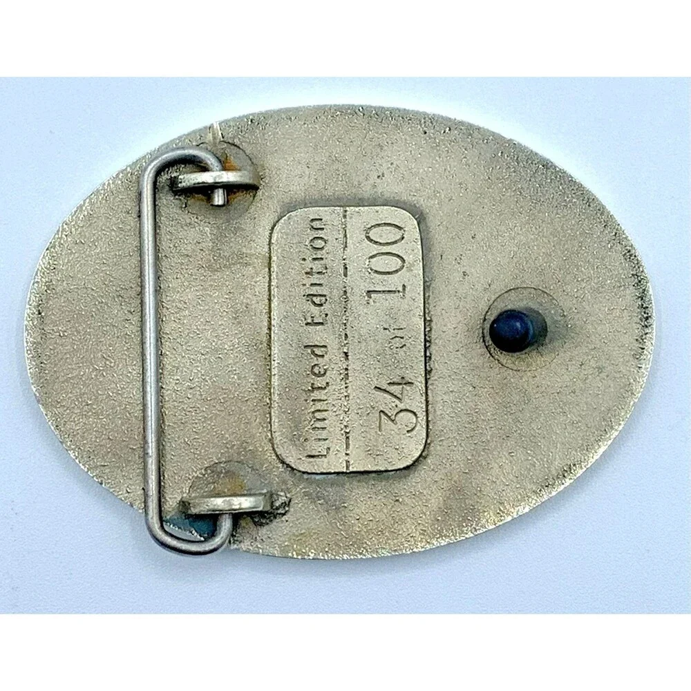 Vintage 1996 National Wild Horse Burro Show Reno Belt Buckle Turquoise Inlay 3.5